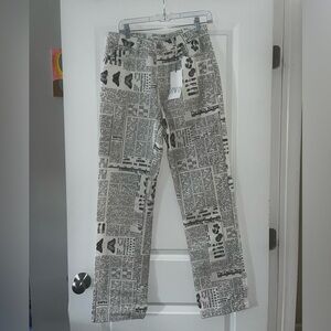 Zara straight leg newspaper print jeans